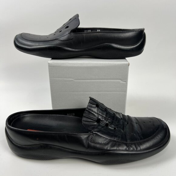 Prada Mule Ladies Black Leather Loafer Women's Size 37 7 US - Picture 5 of 9